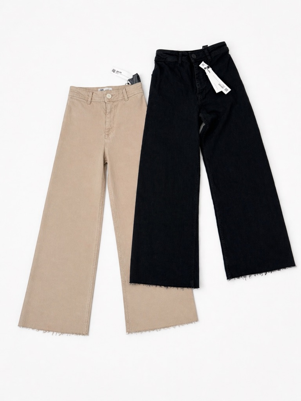 NWT ZARA Marine Straight Jeans Bundle 2 Wide Leg High Rise Black Beige 4 Flaw